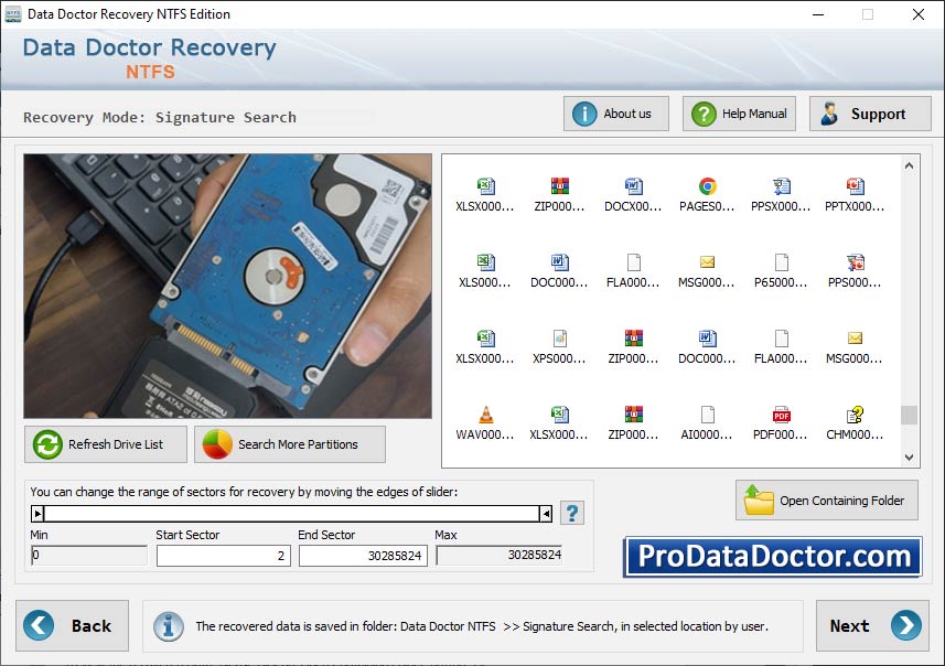 Captura de pantalla de Software Recovery NTFS Data