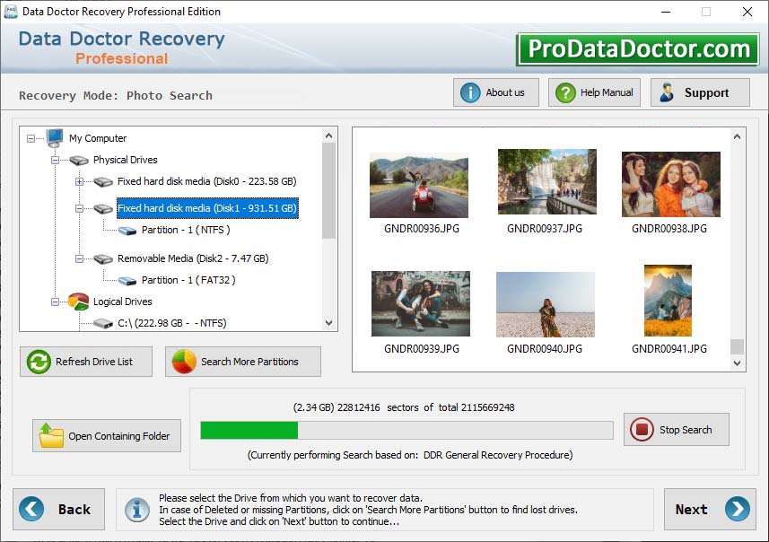 Captura de pantalla de DDR Data Recovery