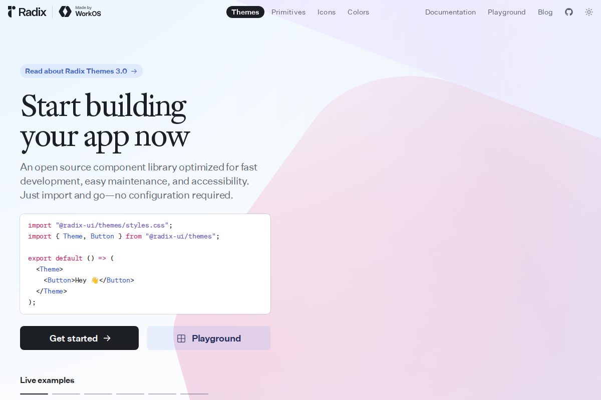 Captura de pantalla de Radix UI