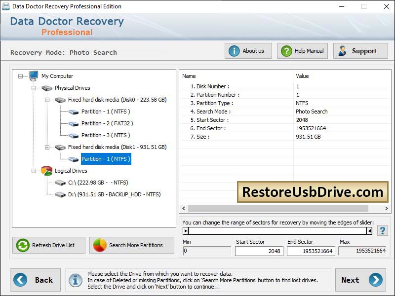 Captura de pantalla de USB Drive Restore Software
