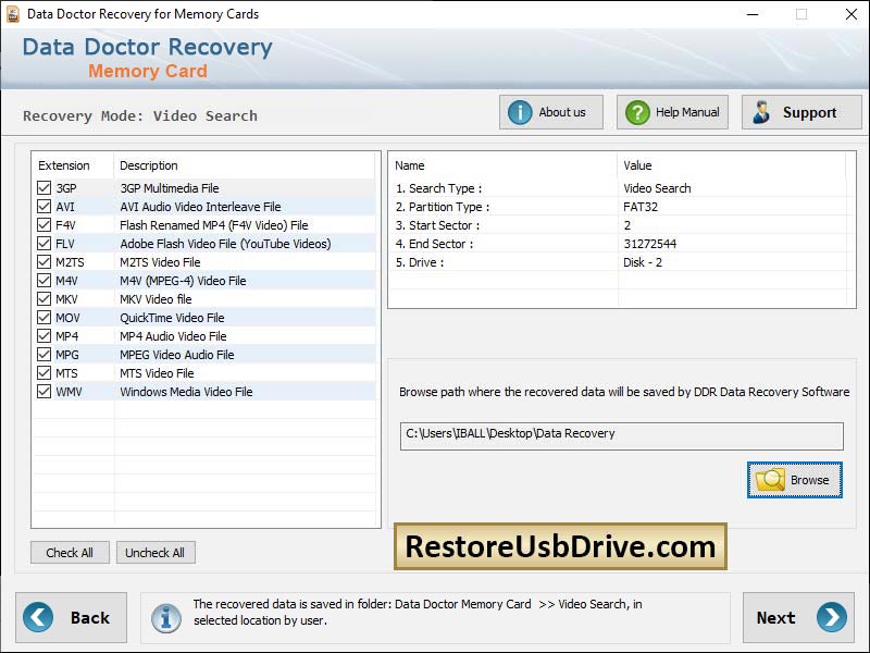 Captura de pantalla de Memory Card Restore Program