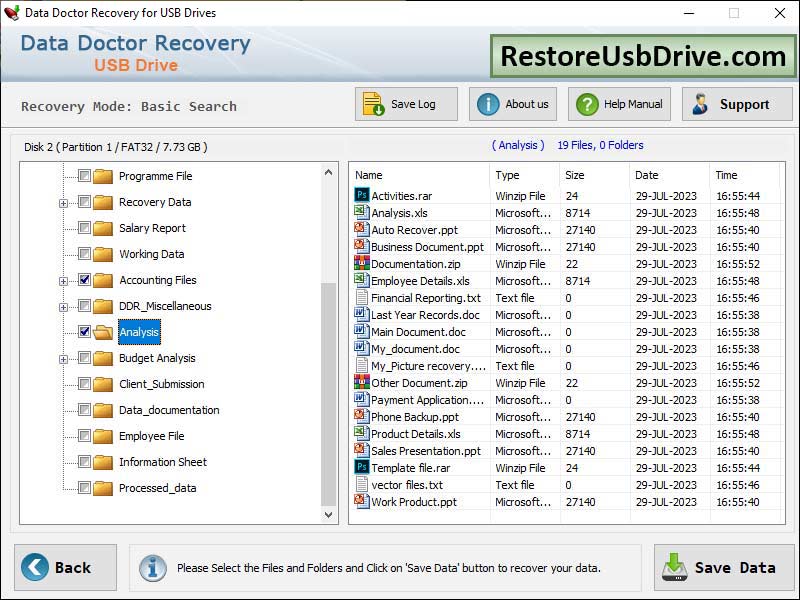 Captura de pantalla de USB Drive Recovery Software