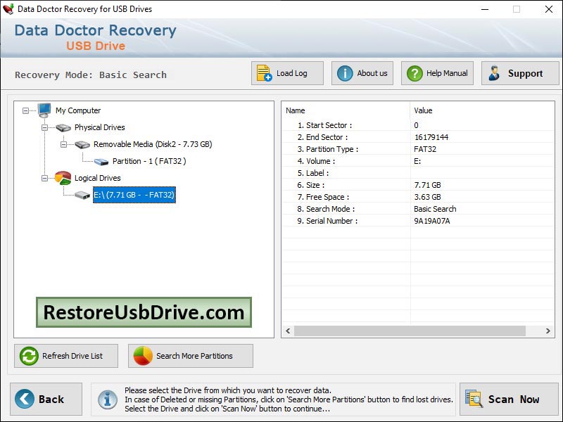 Captura de pantalla de USB Drive Files Recovery