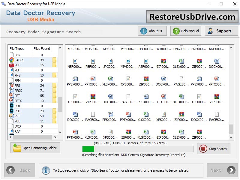 Captura de pantalla de USB Drive Data Restore Software
