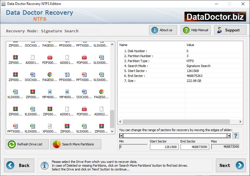 Captura de pantalla de NTFS Partition Recovery