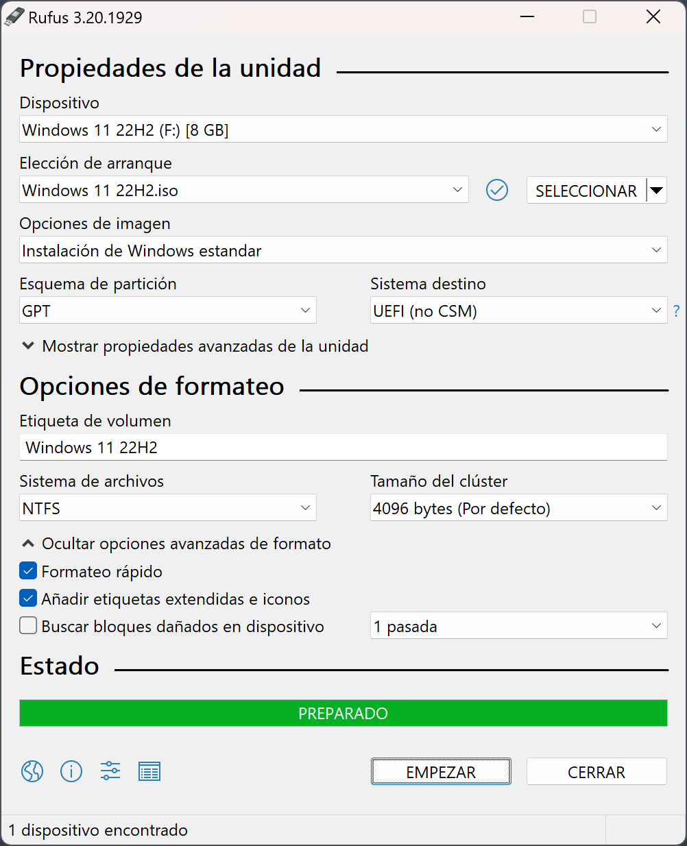 Captura de pantalla de Rufus