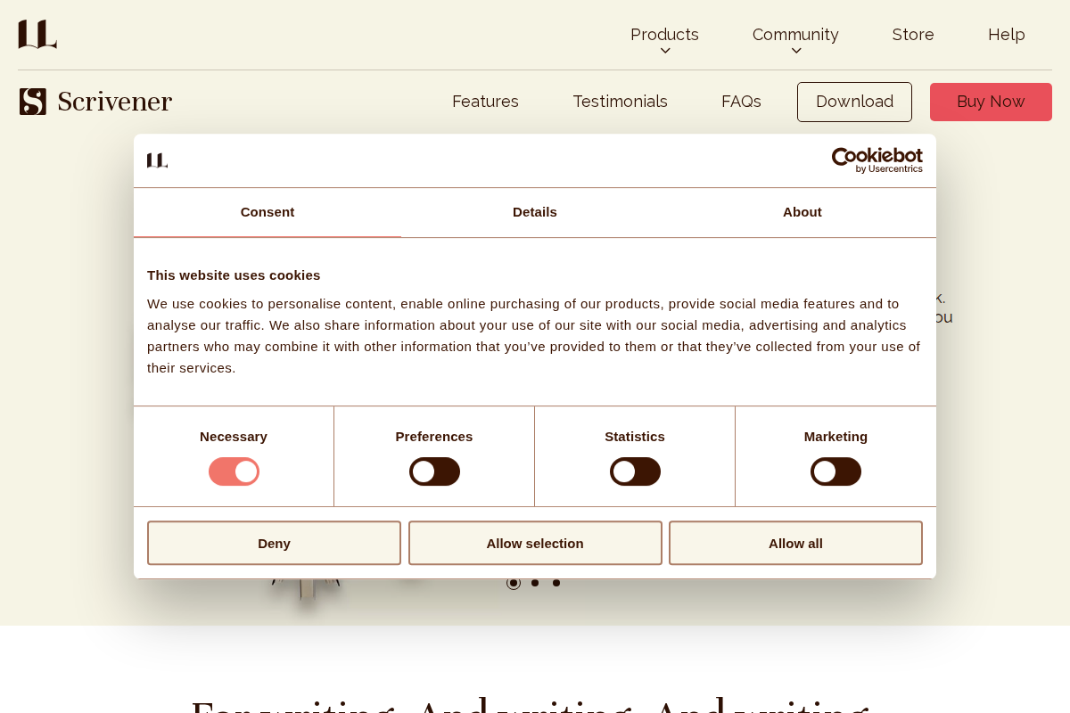 Captura de pantalla de Scrivener