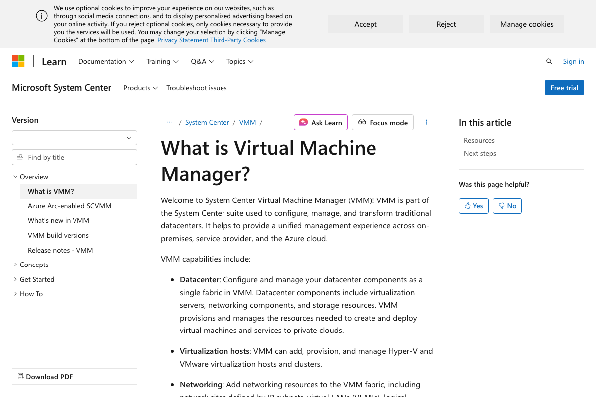 Captura de pantalla de Microsoft SCVMM