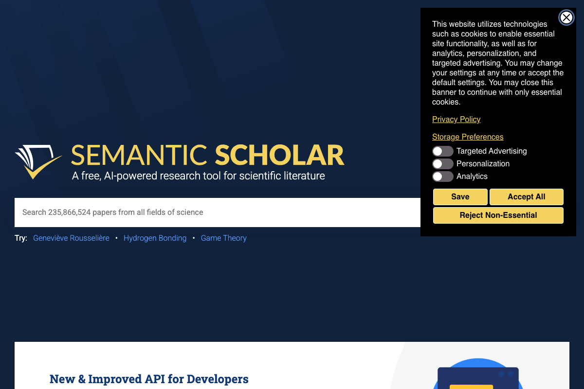 Captura de pantalla de Semantic Scholar