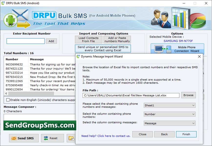 Captura de pantalla de Android Mobile SMS Messaging Program