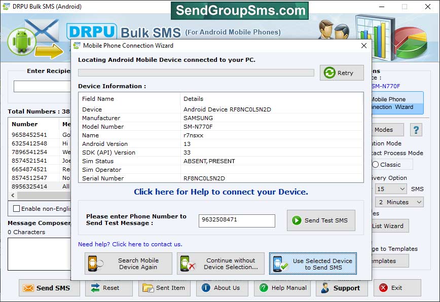 Captura de pantalla de Android Mobile Bulk SMS