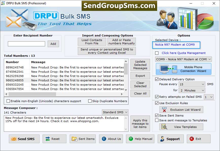 Captura de pantalla de GSM Mobile Bulk SMS Software