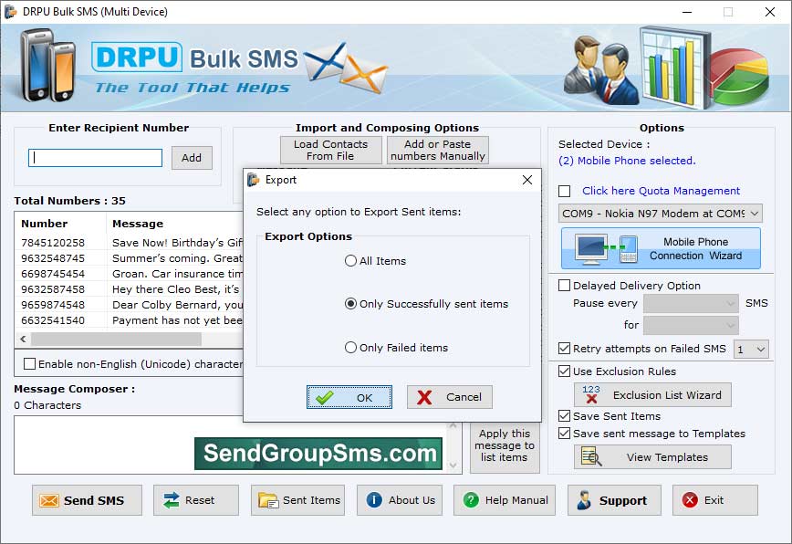 Captura de pantalla de Send Bulk SMS GSM
