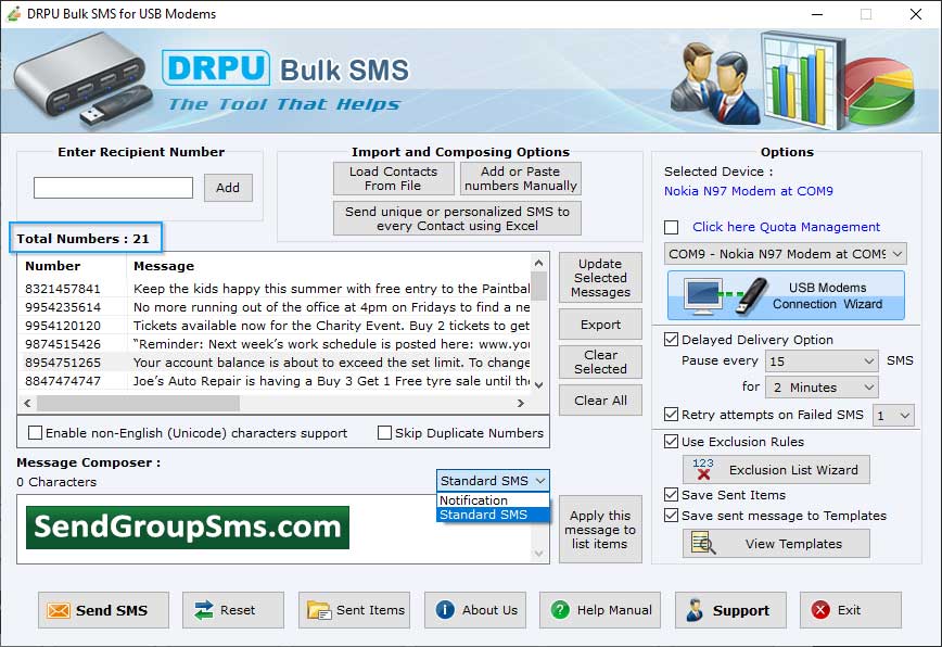 Captura de pantalla de USB Modem Text Messaging Software