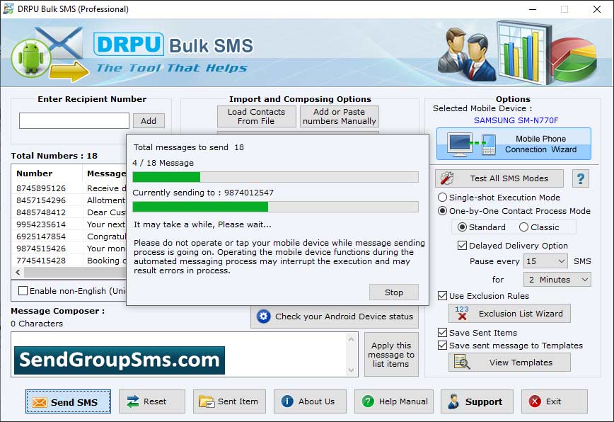 Captura de pantalla de Bulk SMS Software