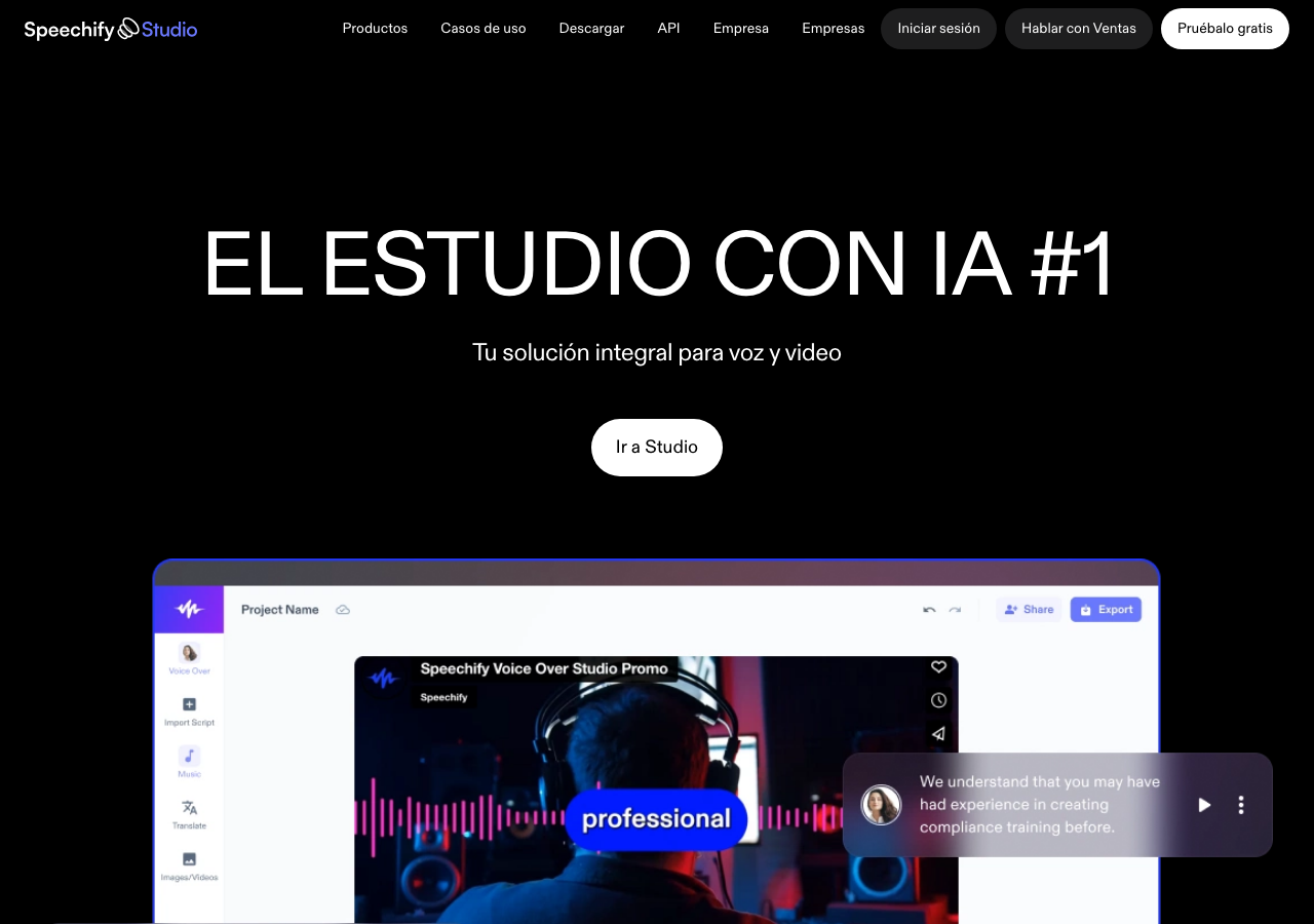 Captura de pantalla de Speechify Studio