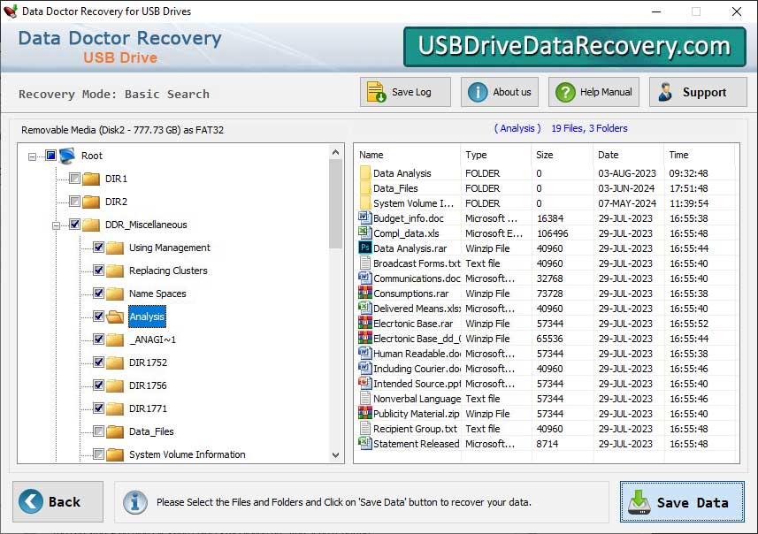 Captura de pantalla de USB Data Restore Software