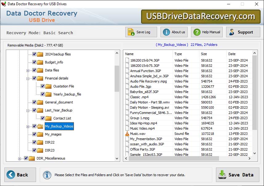 Captura de pantalla de USB Data Recovery Application