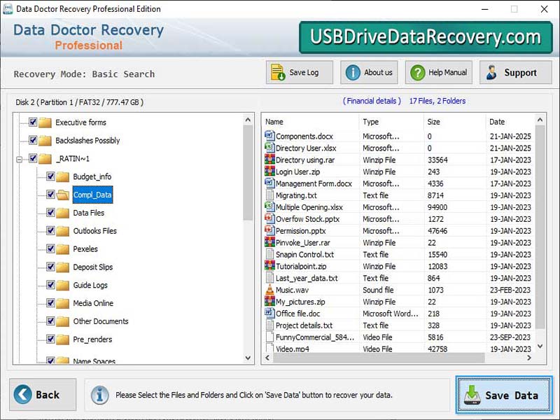 Captura de pantalla de USB Drive Data Recovery Software