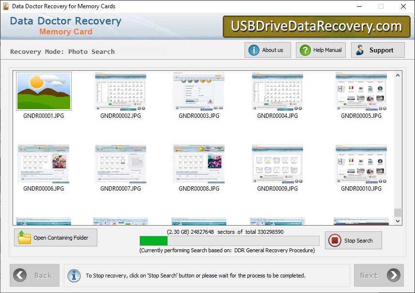 Captura de pantalla de Memory Card Files Recovery Software