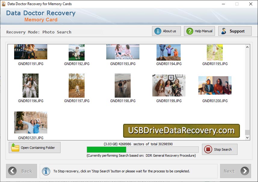 Captura de pantalla de Flash Memory Card Recovery