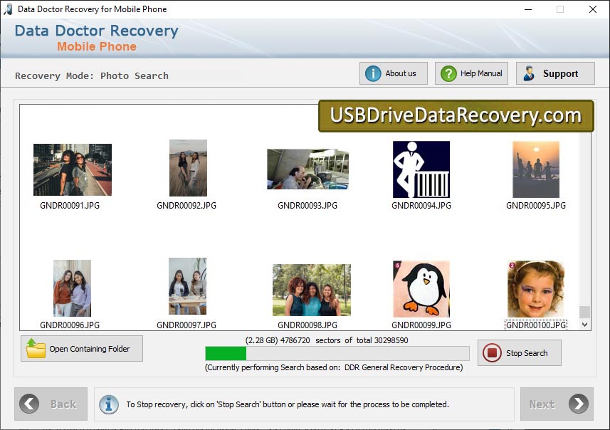 Captura de pantalla de Mobile Phone Data Recovery Program