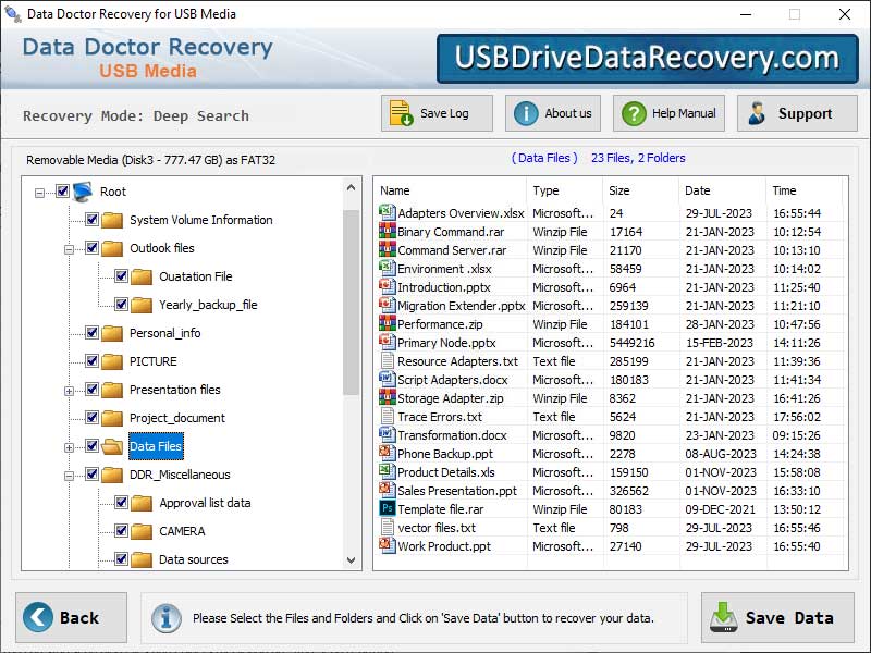 Captura de pantalla de USB Files Recovery Software