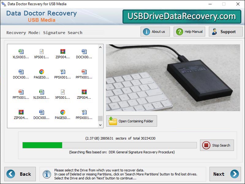 Captura de pantalla de USB Data Retrieve Software