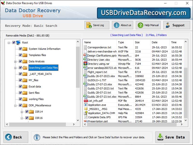 Captura de pantalla de USB File Restore Software