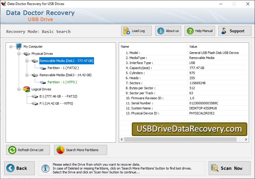 Captura de pantalla de USB Drive Data Restore Software