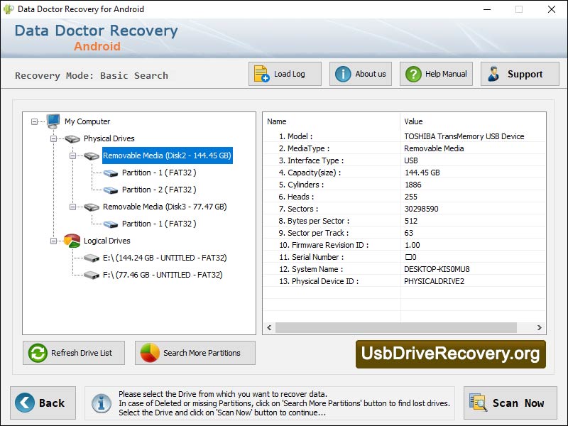 Captura de pantalla de Android Recovery Software