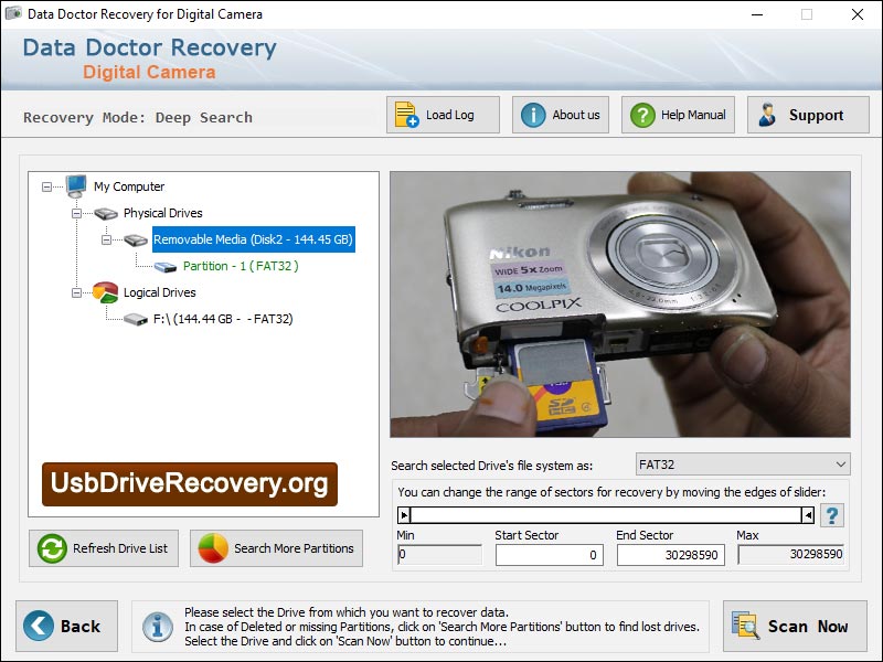 Captura de pantalla de Camera Data Restore Software