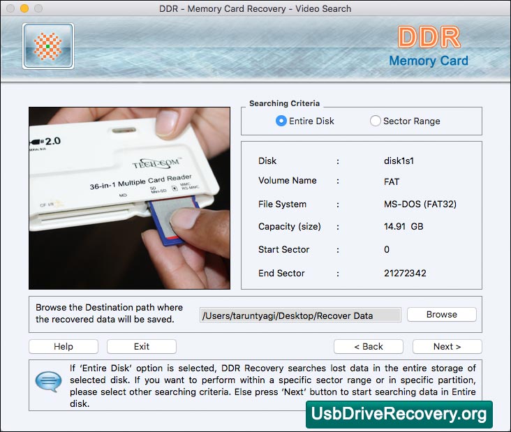 Captura de pantalla de Mac Memory Card Data Recovery