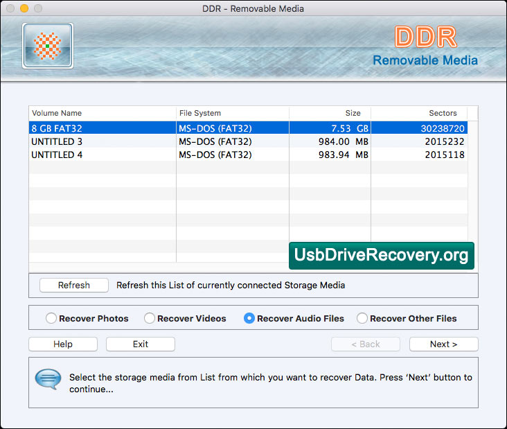 Captura de pantalla de USB Flash Drive Recovery Mac