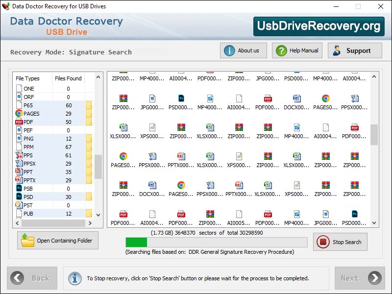 Captura de pantalla de USB Data Recovery App
