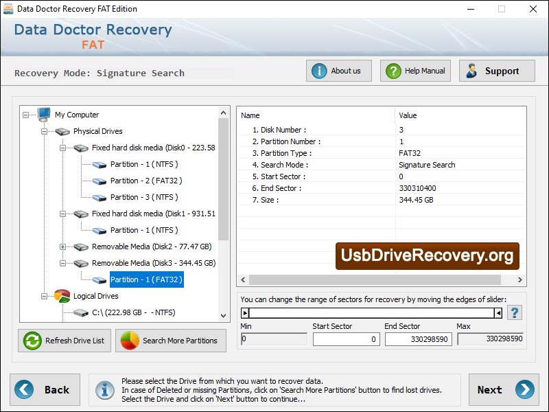 Captura de pantalla de FAT Partition Files Recovery