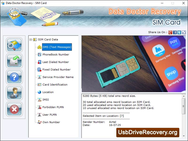 Captura de pantalla de SIM Card Recovery Utility