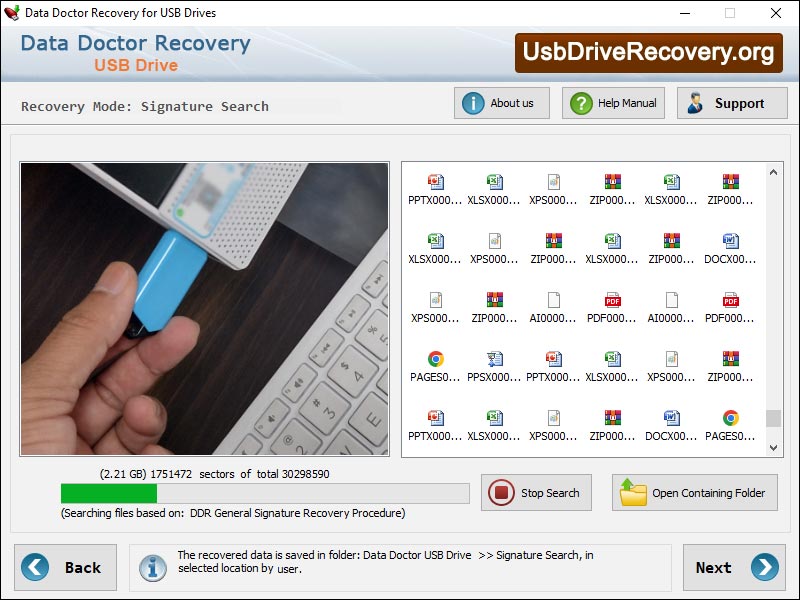 Captura de pantalla de USB Drive Recovery Application