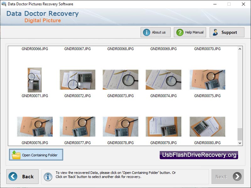 Captura de pantalla de USB Pictures Restore Software