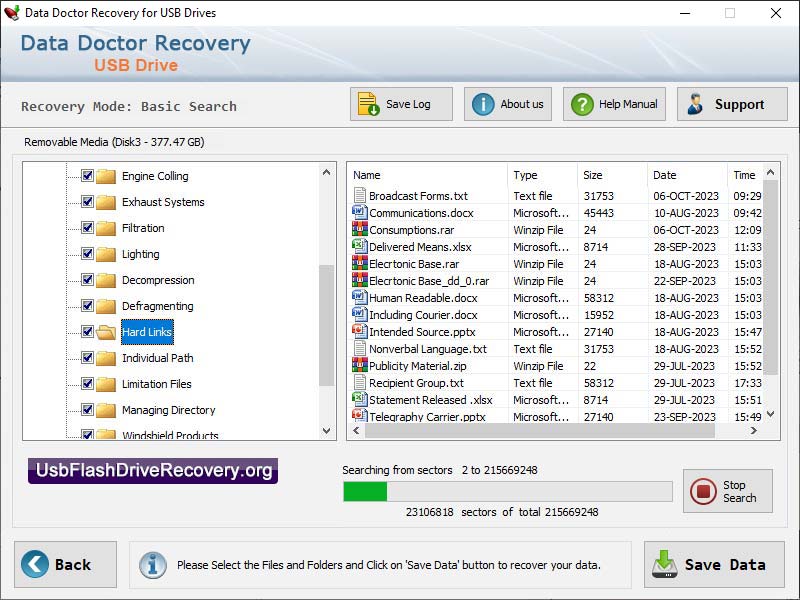 Captura de pantalla de Flash USB Drive Recovery