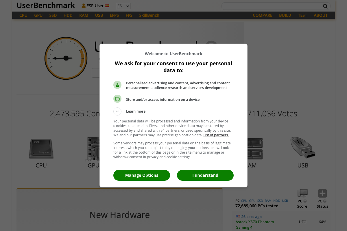 Captura de pantalla de UserBenchmark
