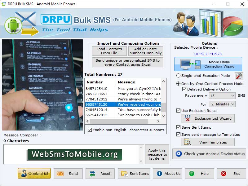Captura de pantalla de Android Mobile SMS Software
