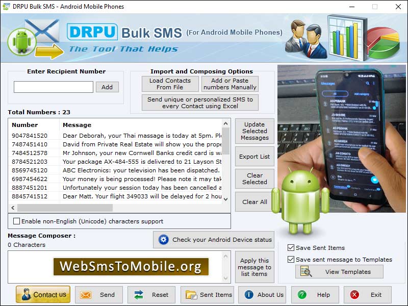 Captura de pantalla de Android Mobile Phone Bulk SMS