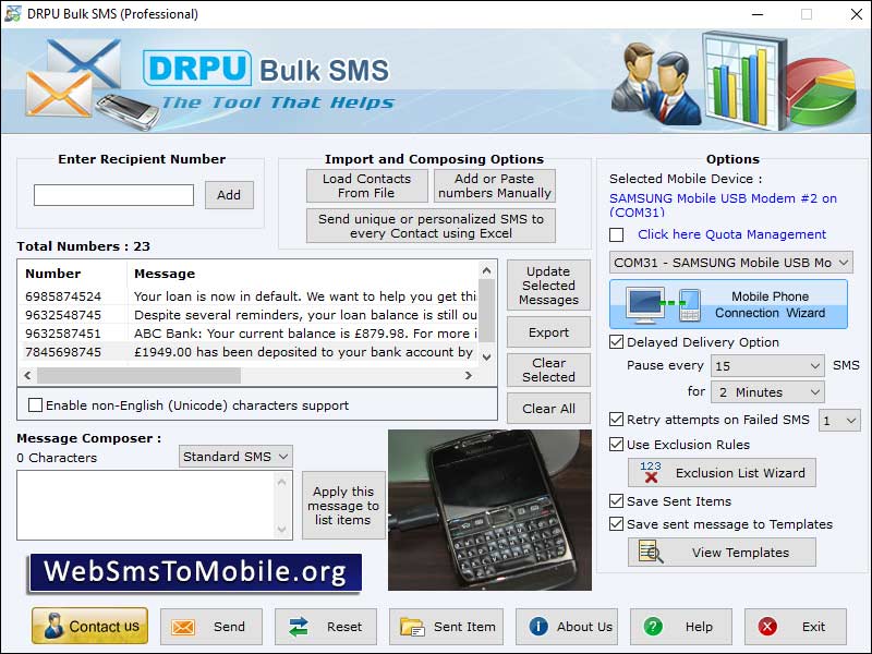 Captura de pantalla de Bulk SMS for GSM Mobile