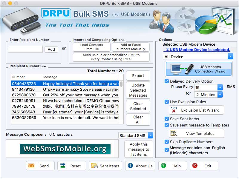 Captura de pantalla de Mac Bulk SMS Modem