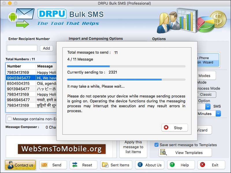 Captura de pantalla de Modem SMS Broadcasting Mac