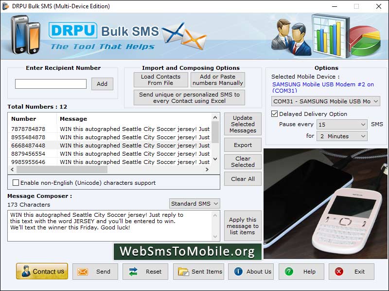 Captura de pantalla de GSM Mobile SMS Software